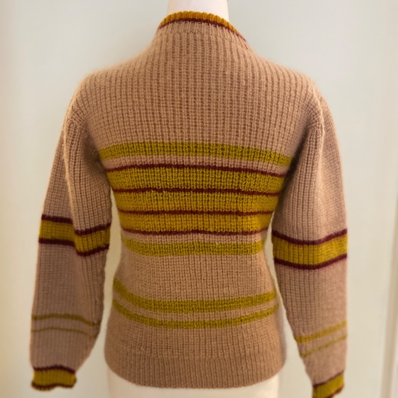Vintage Hand Knit Pullover Sweater I Women's XS-S | Burgundy & Gold Stripes - Picture 4 of 8